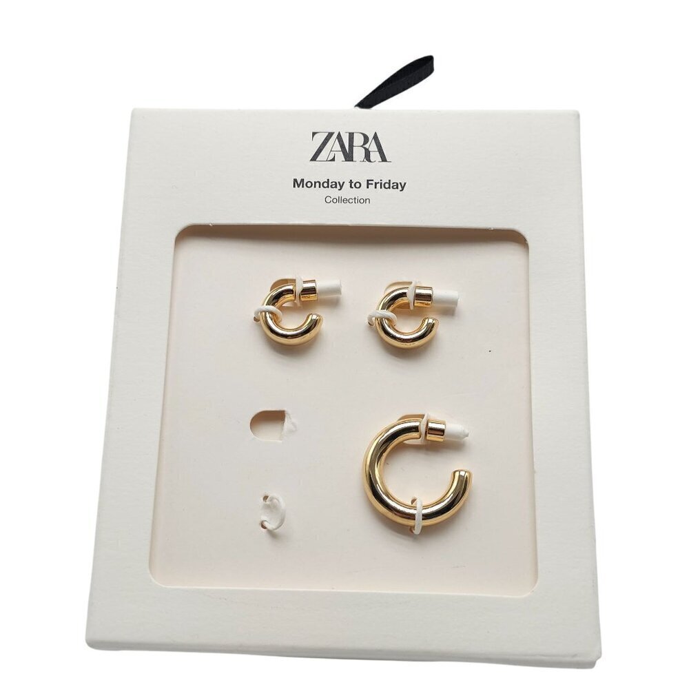 Zara Monday To Friday Collection Gold Tone Hoop Earring Set READ ME - Picture 1 of 7